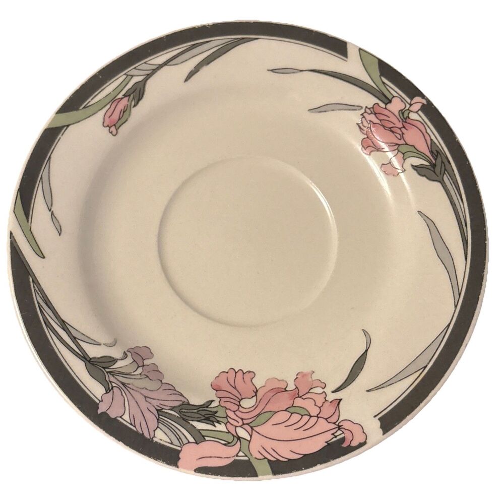Vintage Gibson Gray Edge Pink Iris Flower Replacement 6.5 Inch Saucer